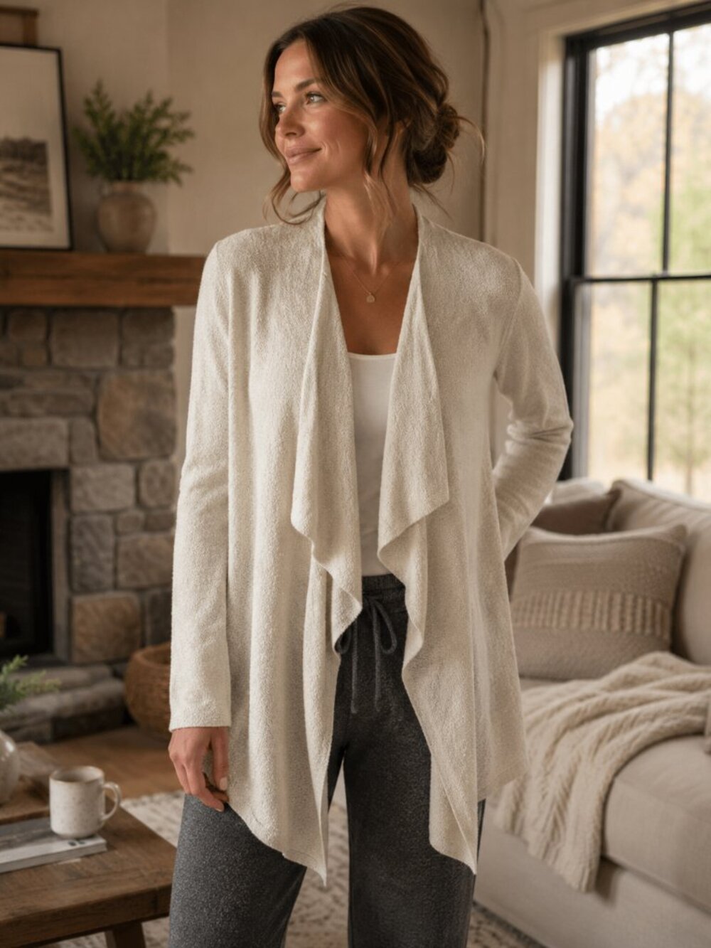 Barefoot Dreams Cozychic Lite Island Wrap Cardigan 436 Beige S / M Plush Cozy